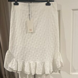 White Textured A-Line Skirt with Ruffle Hem